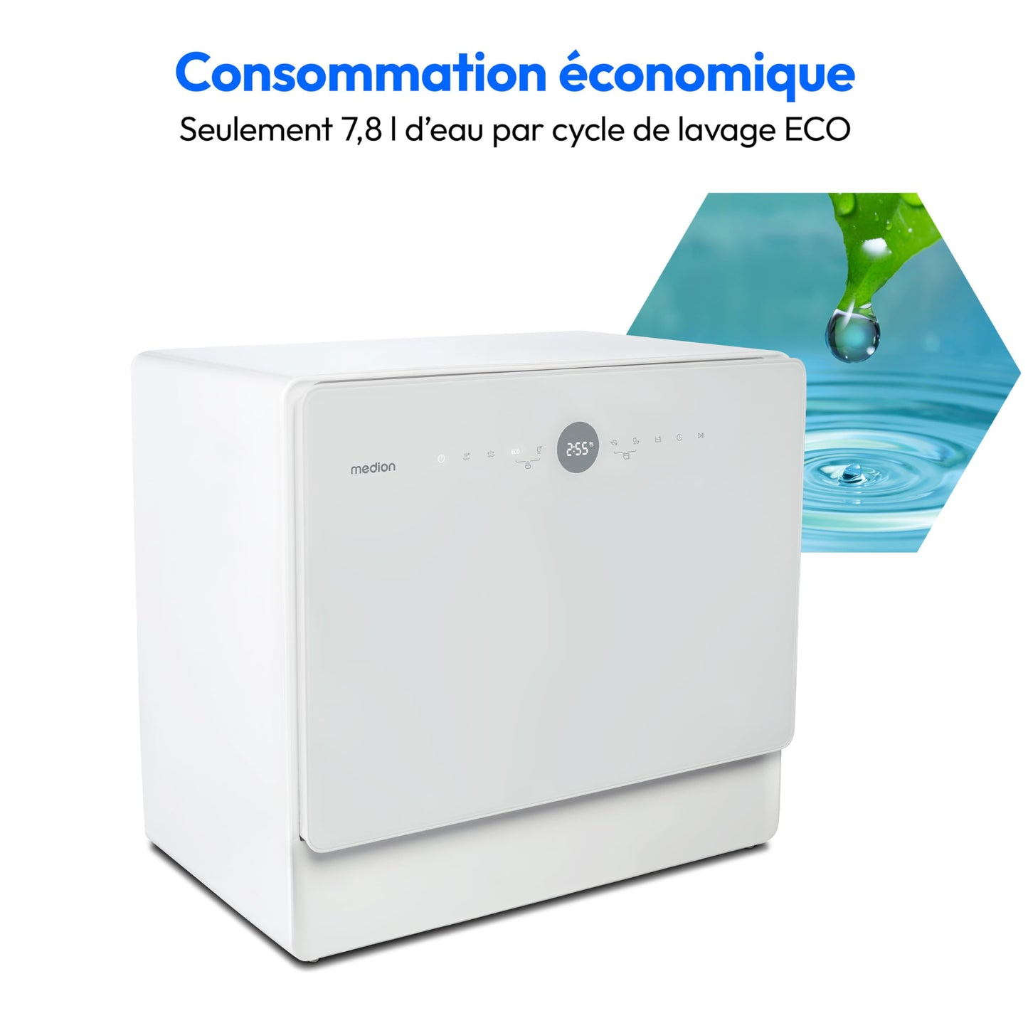 MEDION Mini lave-vaisselle DWT50 (lave-vaisselle de table, lave-vaisselle, 5 couverts, fonctionne avec/sans raccordement à l'eau, fonction seau, 35 cm