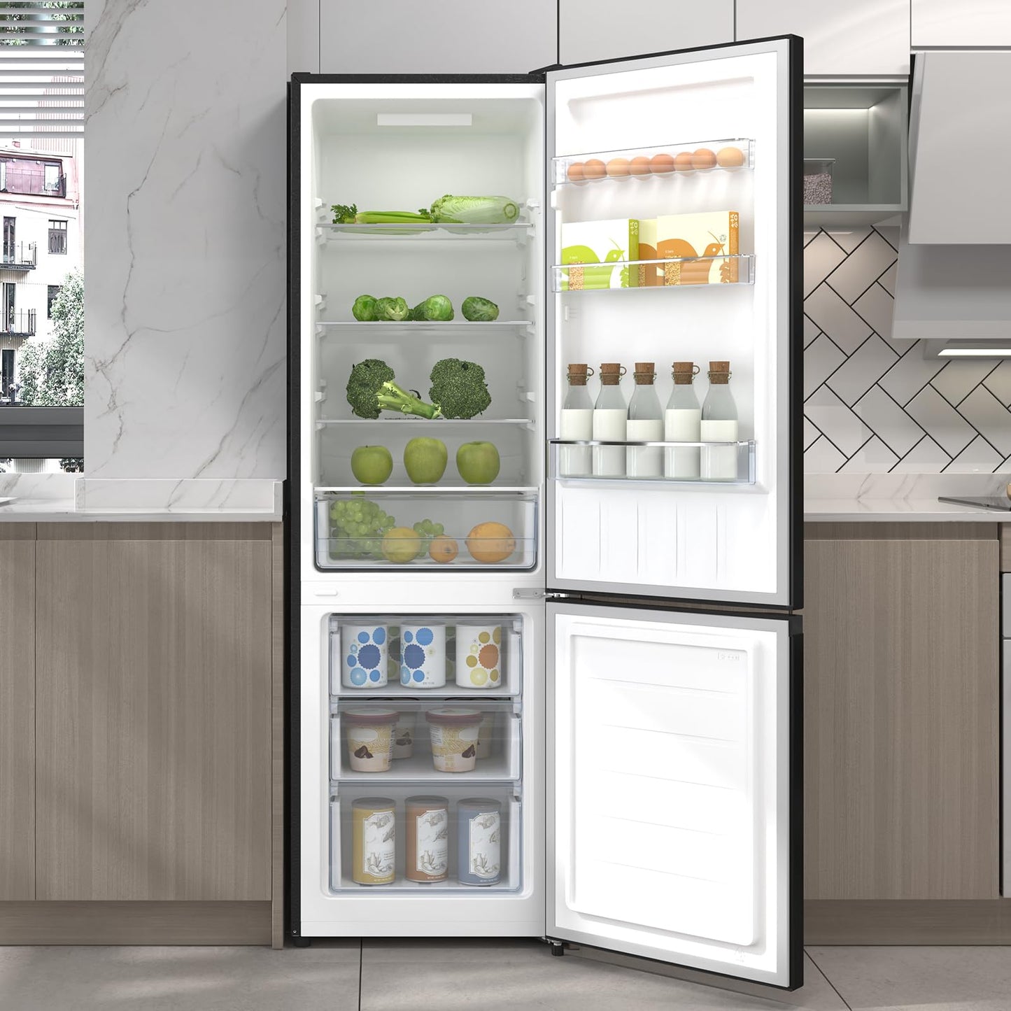 CHIQ Réfrigérateur congélateur bas FBM260L 262L (187+75), Low frost, Acier inoxydable, Portes réversibles, 39 db, 12 ans de garantie sur le compresseu