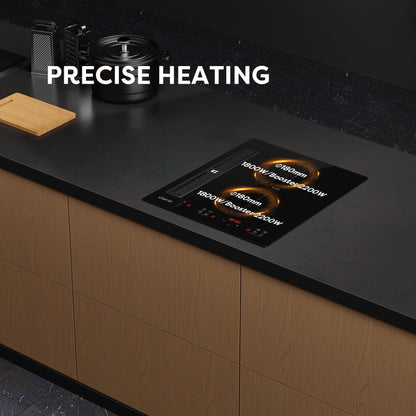 CIARRA ONE CBBEH392BF Plaque de cuisson à induction avec hotte aspirante, hotte de table intégrée, 39 cm, 2 plaques, Flexzone, 9 niveaux, sécurité enf