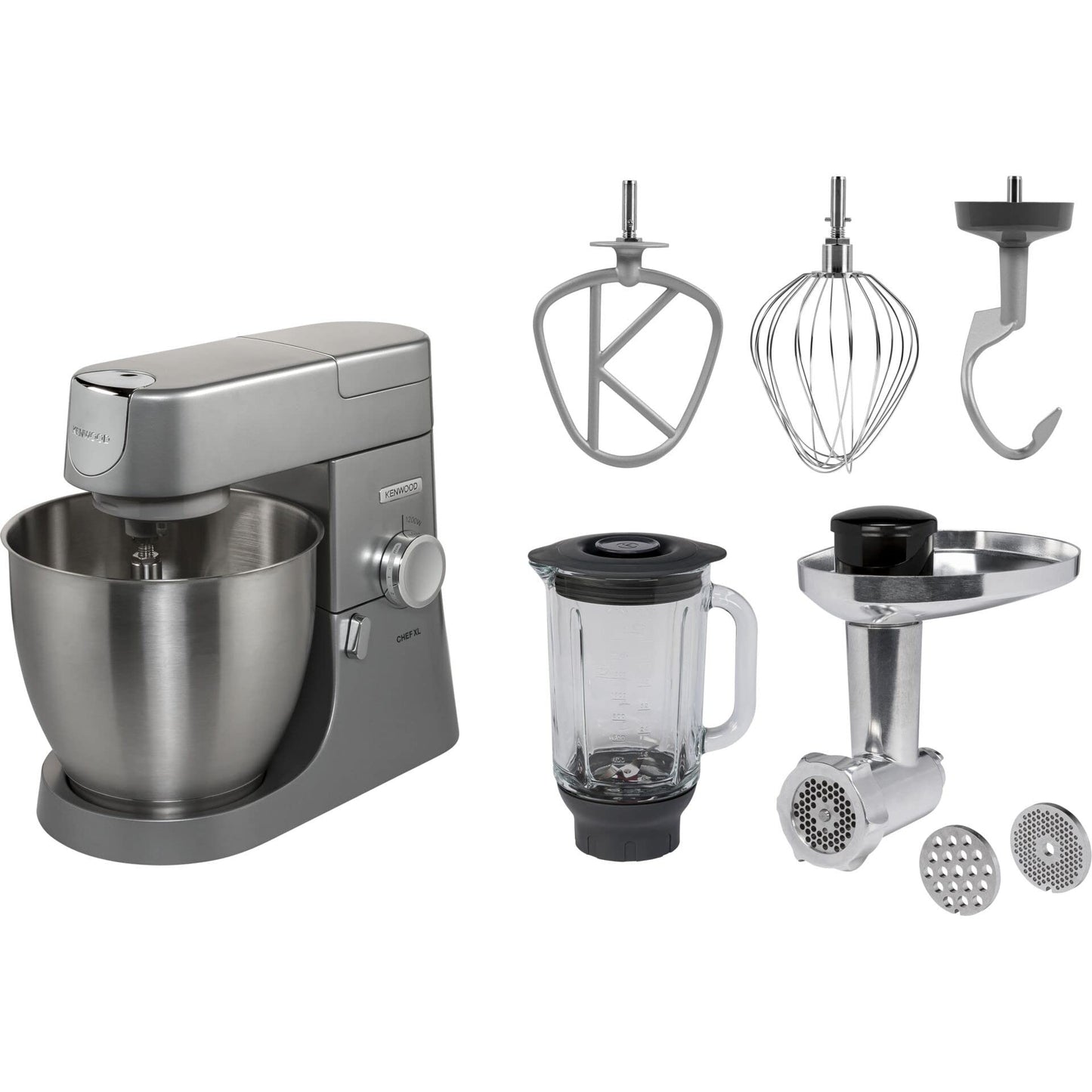 Kenwood Chef Elite Robot pâtissier, argenté Mélangeur + Mixeur + Hachoir 6.7 gris