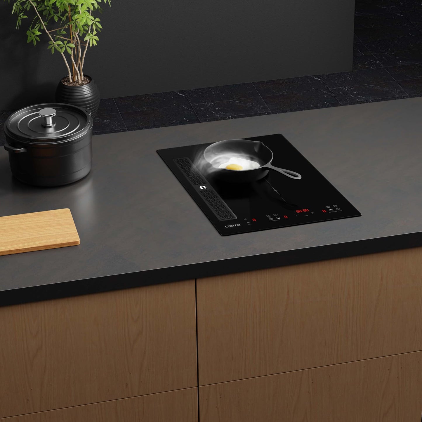 CIARRA ONE CBBEH392BF Plaque de cuisson à induction avec hotte aspirante, hotte de table intégrée, 39 cm, 2 plaques, Flexzone, 9 niveaux, sécurité enf
