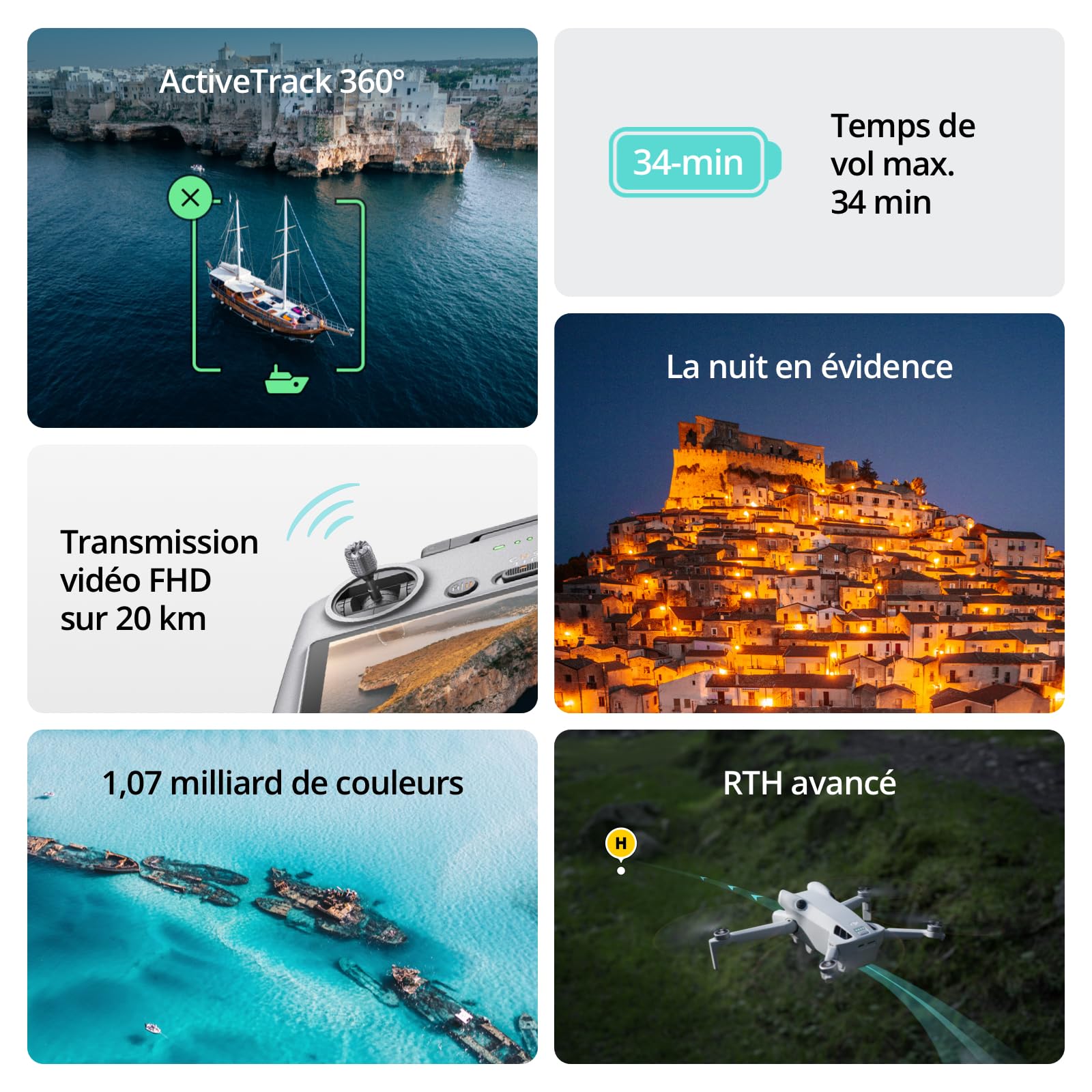 DJI Mini 4 Pro (DJI RC-N2), Mini Drone Pliable avec Caméra HDR 4K pour Adultes, Moins de 0,549 lb/249 g, Temps de Vol 34 min, Distance de Transmission Vidéo max. 20 km, Klasse-C0