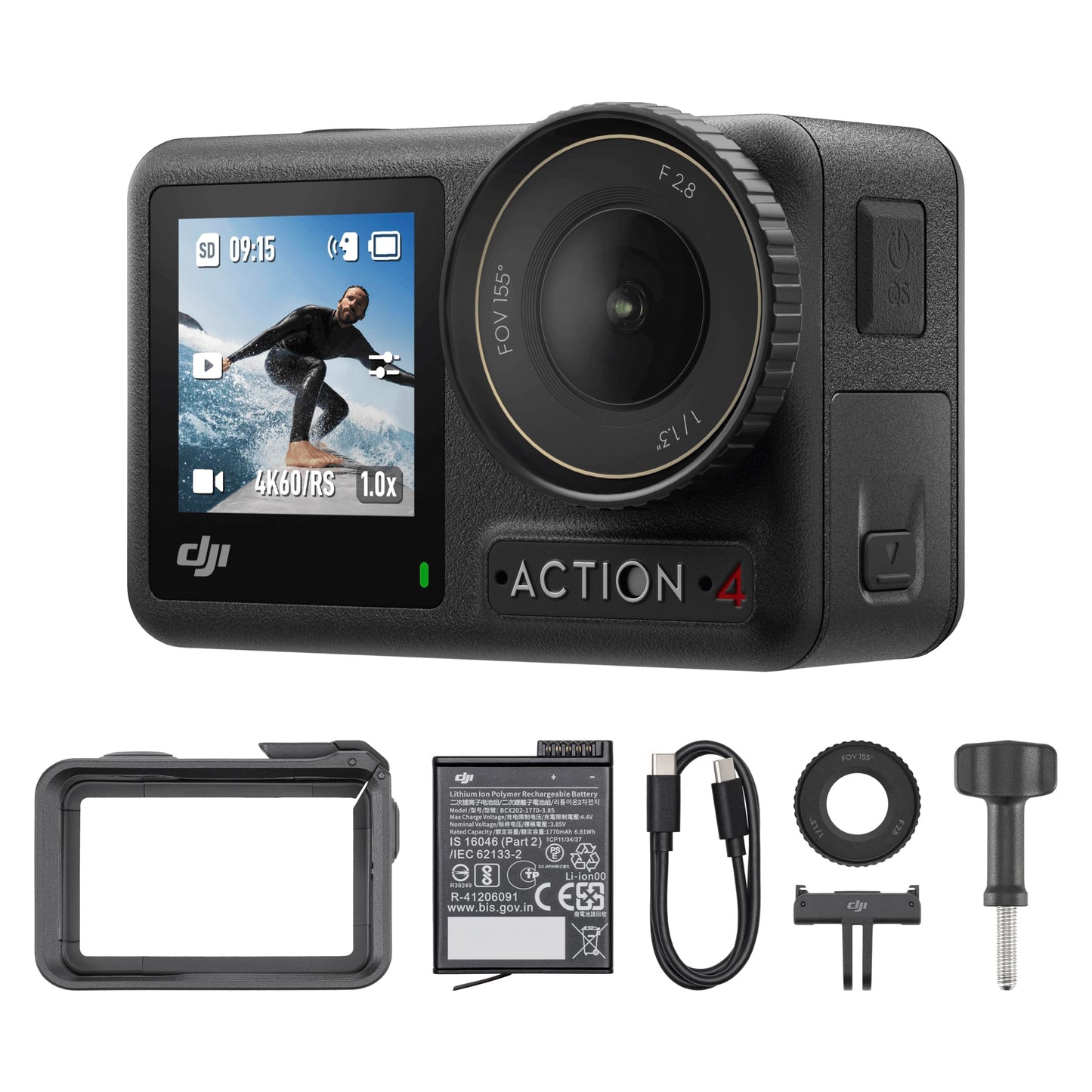 DJI Bundle Osmo Action 4 Essentiel - Caméra d’Action étanche 4K/120 IPS avec capteur 1/1,3 Pouce, des Images saisissantes en Basse lumière, des Couleurs D-Log M 10 Bits, Batterie 1 770 mAh prolongée