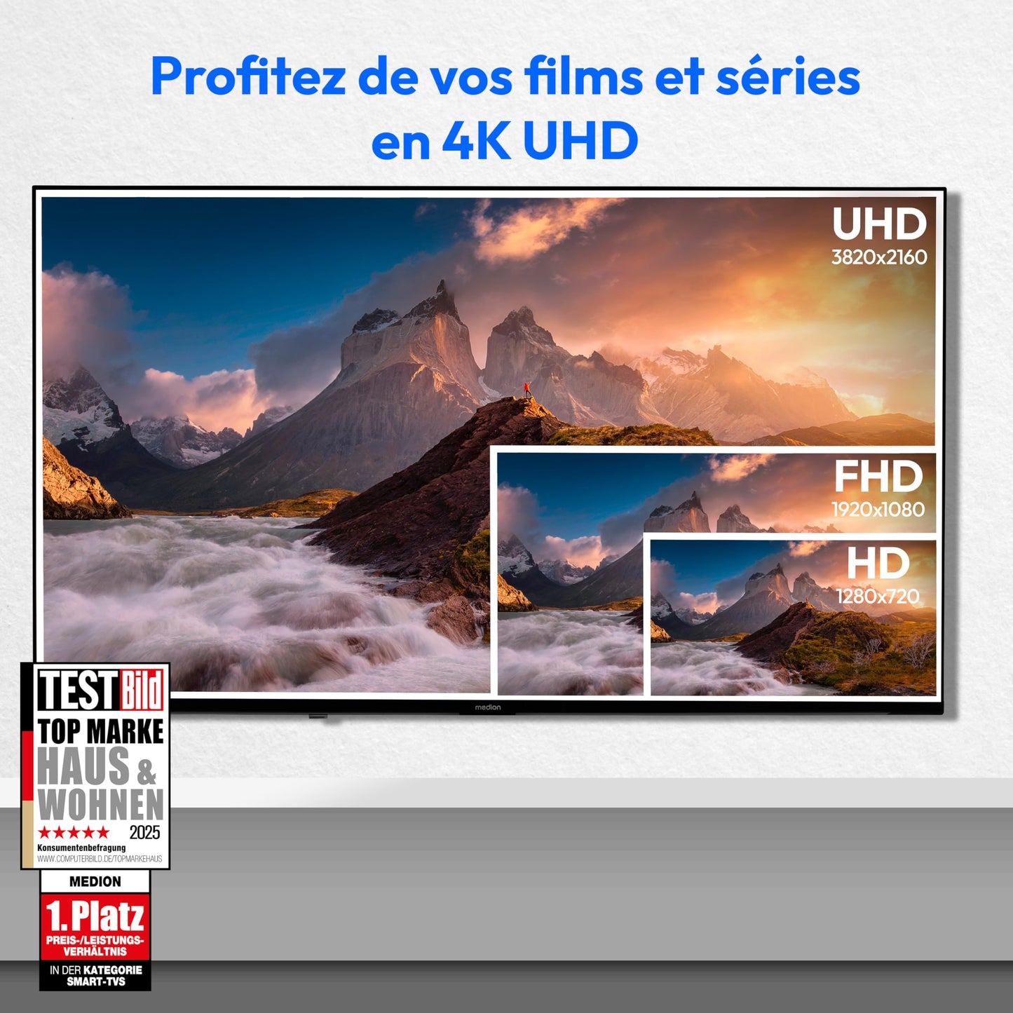 MEDION TV 43 Pouces 4K (108 cm) QLED Television (Smart TV 4K, Dolby Vision HDR, VIDAA Store, Netflix, Prime Video, Disney+, DAZN, Paramount+, DTS X, Dolby Atmos, PVR, Bluetooth, MD 843600)