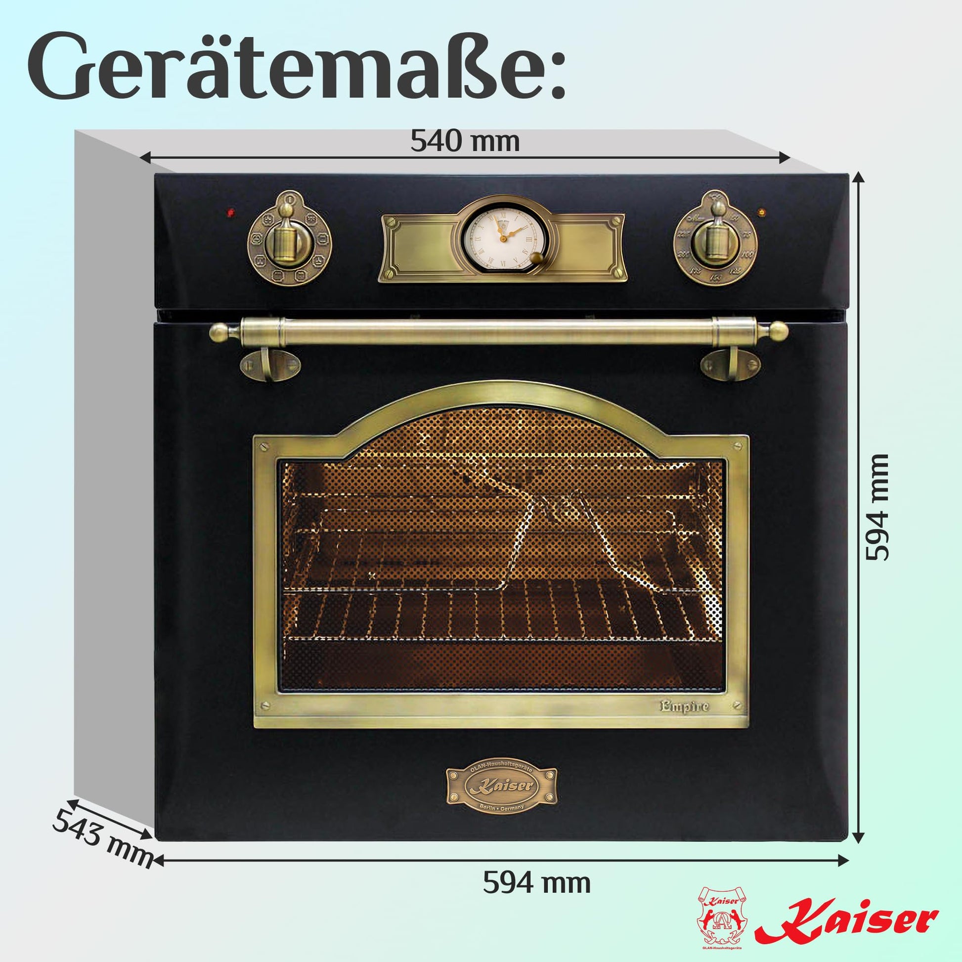 Kaiser - Four électrique encastrable de style Empire - 60 cm - Autoportant - Par Kaiser, fabricant de luxe - 67 litres - Four encastré avec boutons de commande, poignées de porte et moulures en métal solide - Système de nettoyage par catalyse - Four avec