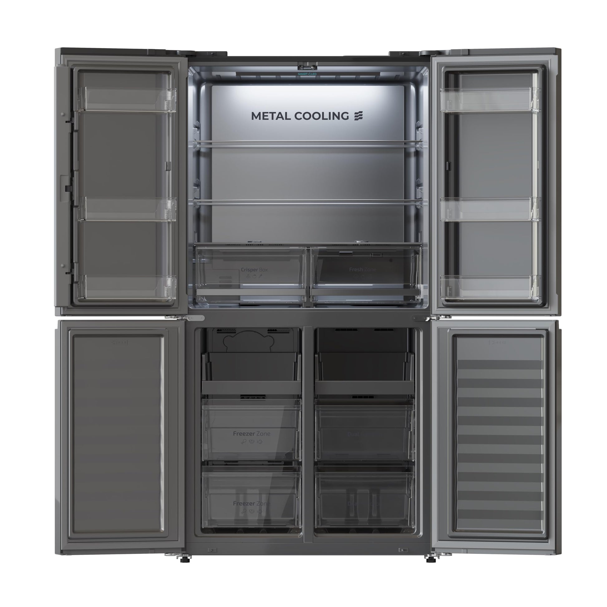 Cecotec Réfrigérateur Américain 4 Portes Bolero CoolMarket 4D 601 Black Glass E. 601L, Moteur Inverter, 90cm, No Frost, ECO, Refroidissement Rapide, Display, Alarme Température, Verre Noir