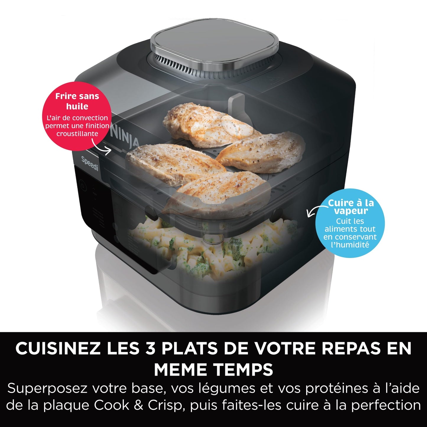 Ninja Speedi 10-en-1 Cuiseur rapide, Air Fryer, Friteuse à air et Multicuiseur, 5.7L, Repas pour 4 en 15 minutes, Vapeur, Gril, Cuire au four, Rôtir, Saisir, Mijoter et plus, Noir, ON500EU