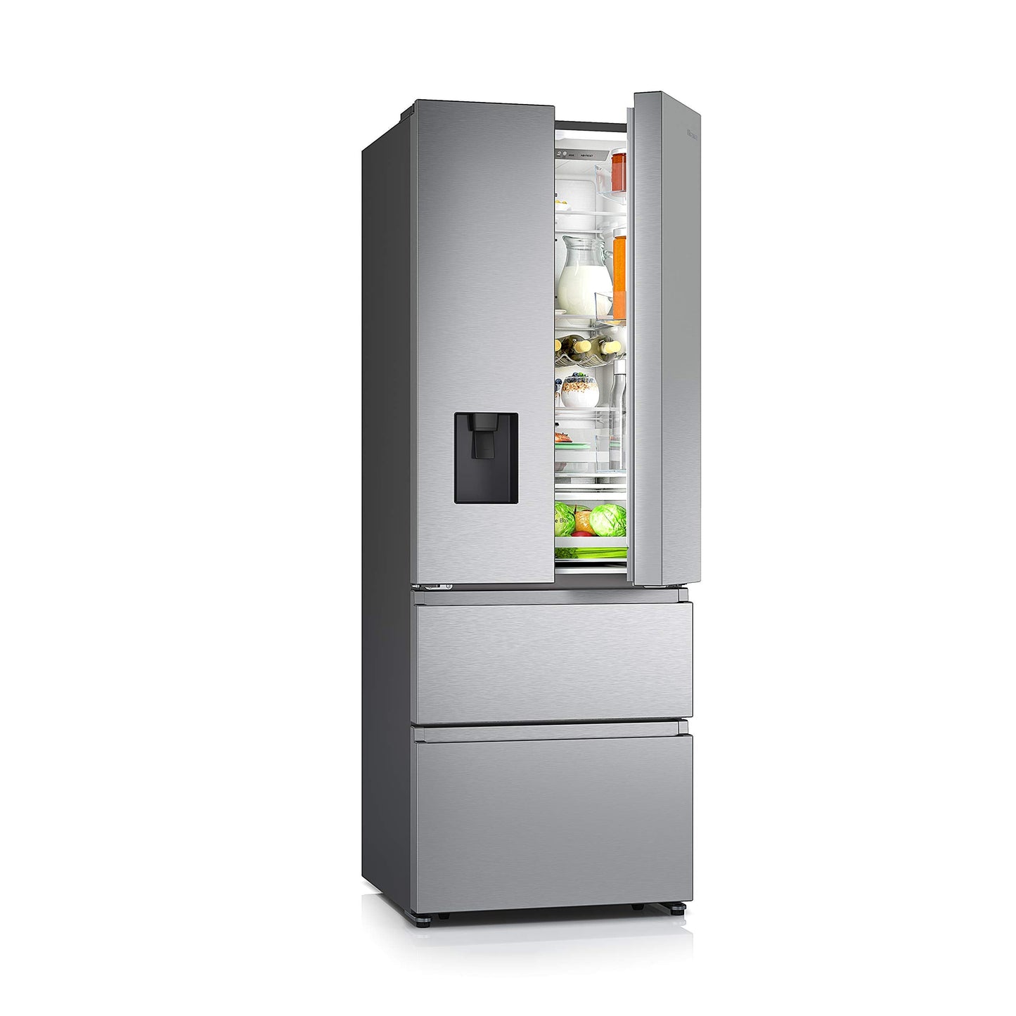 Hisense RF632N4WIE Réfrigérateur congélateur à porte française, NoFrostPlus, compresseur inverter, distributeur d'eau, CrispZone, 200 cm, partie réfri