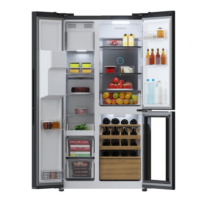Cecotec Réfrigérateur avec 3 portes Bolero CoolMarket TDW 529 WID Black Glass E. Réfrigérateur 3 portes noir, cave à vin, 529L, Inverter Plus, Total No Frost, E, MultiAirFlow, Fast Cooling.