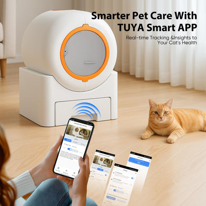 serebrant Litiere Chat Autonettoyante Bac à Litière Autonettoyante pour Chat Litière Automatique 64L Bac à Litter Automatic, Anti-fuites/Anti-pincemen