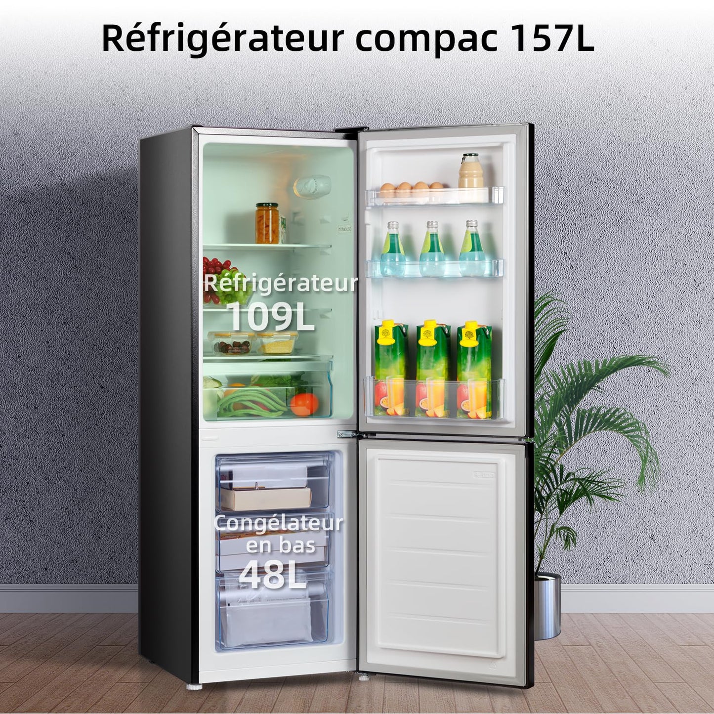 CHIQ Réfrigérateur congélateur bas FBM157L42 157L (109+48), Largeur 47cm, Low frost, 39 db, Portes réversibles, 12 ans de garantie sur le compresseur