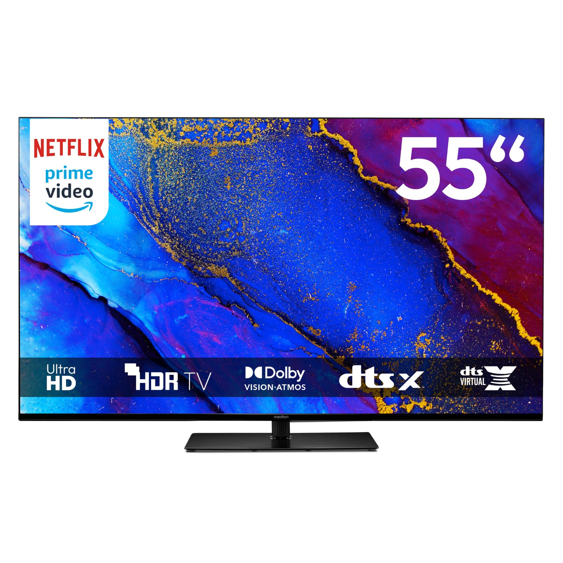 MEDION TV 55 Pouces (138,8 cm) Television (Smart TV, 4K, Dolby Vision HDR, Prime Video, Disney+, Dolby Atmos, DTS X, compatibles avec Google TV, PVR, Bluetooth, MD 855400)